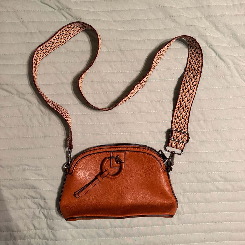 Sam & Hadley Faux Leather Crossbody Bag with Geometric Patterned Strap